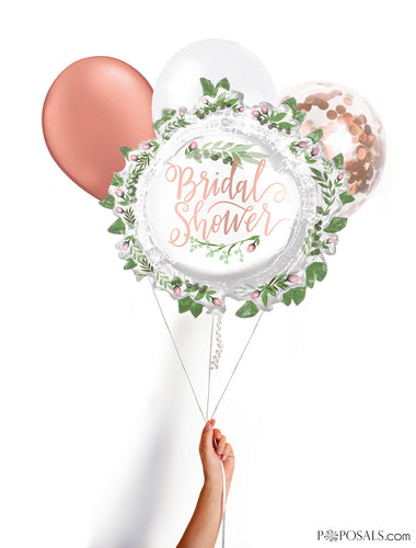 Rose Gold Confetti and Ivy Bridal Shower Mylar Balloon Multipack